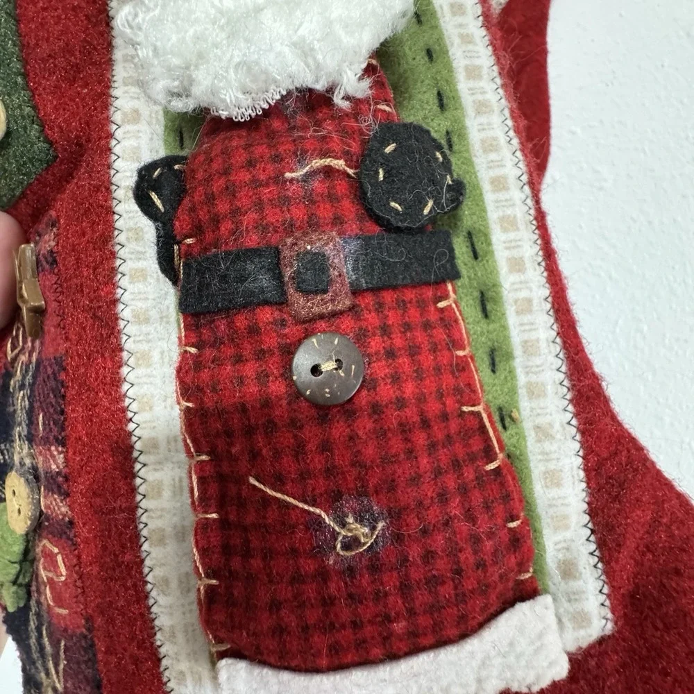 Plush 3D Folk Art Primitive Patchwork‎ Christmas Stocking Set Of 2